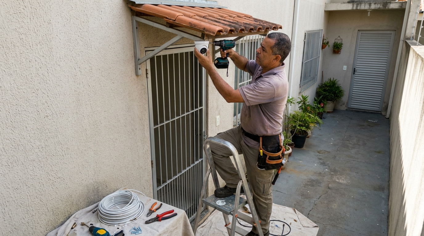 Eletricista instalando cameras de seguranca em Natal‑RN